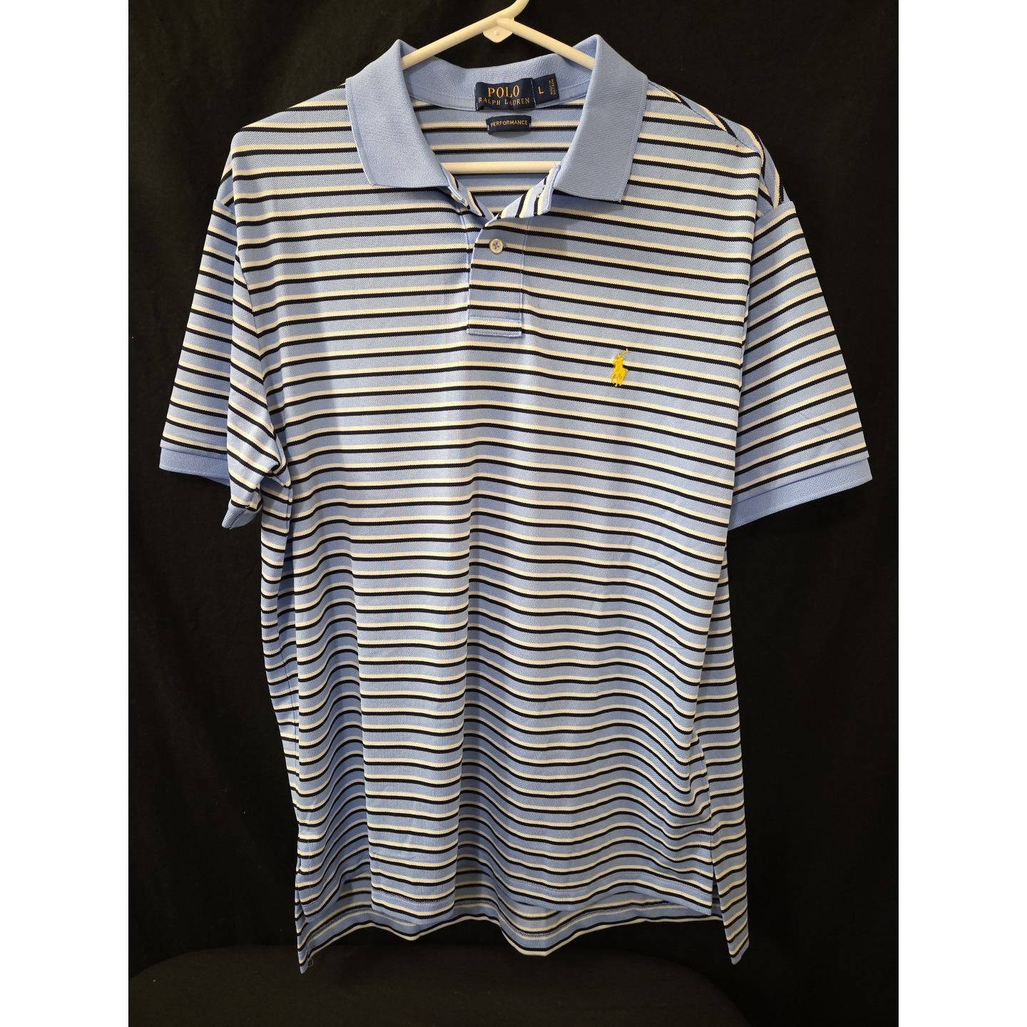 Polo Ralph Lauren Performance Golf Shirt Mens L Blue Stretch Striped Nwot Knit
